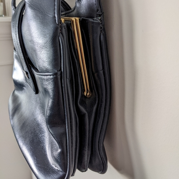 Vintage 90s Navy Faux Leather Bag - Picture 4 of 11